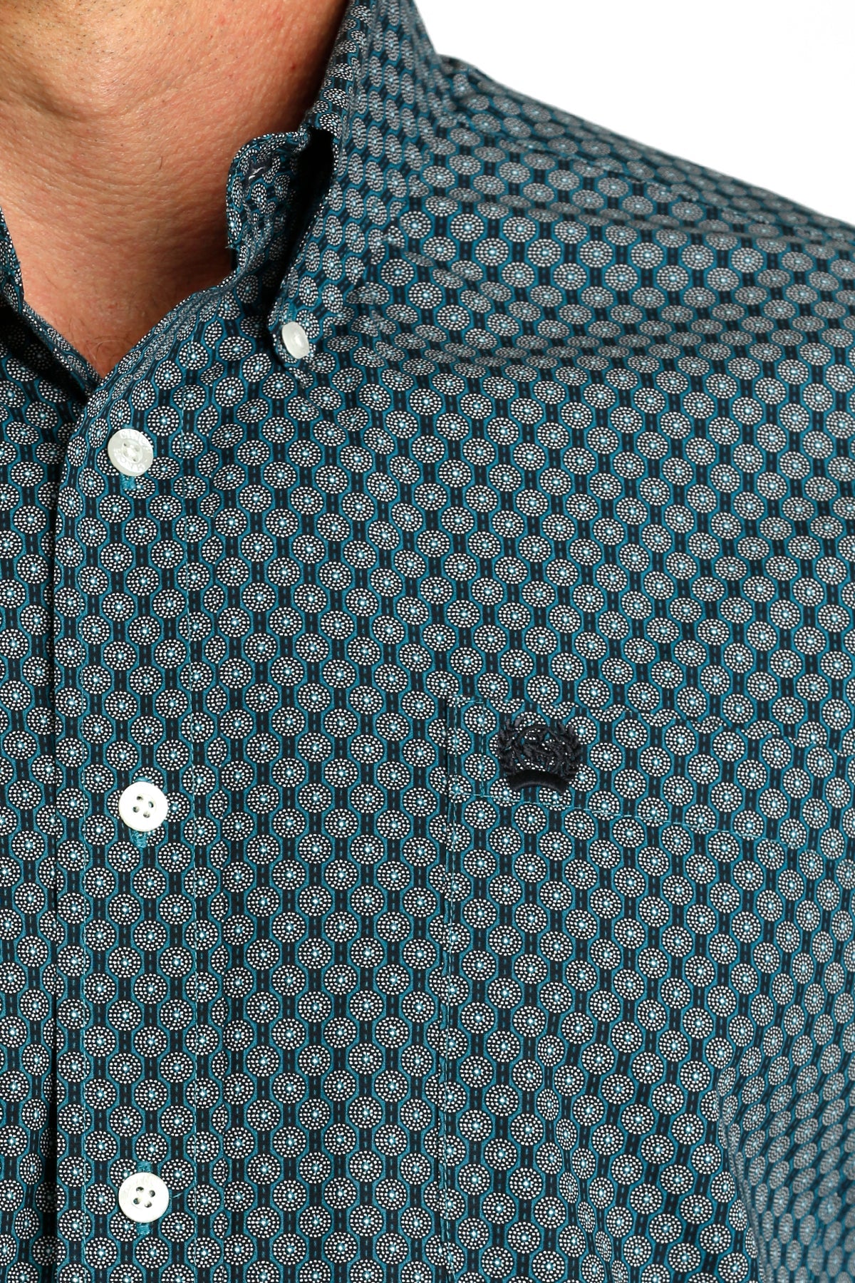 Cinch Men's Long Sleeve Button-up PRINT - Teal Wheel