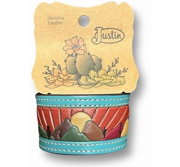 Justin Sunset Desert Scene Tooled Snap Closure Bracelet