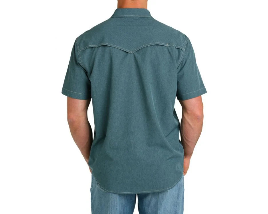 Cinch Mens Short Sleeve Camp Shirt - Blue