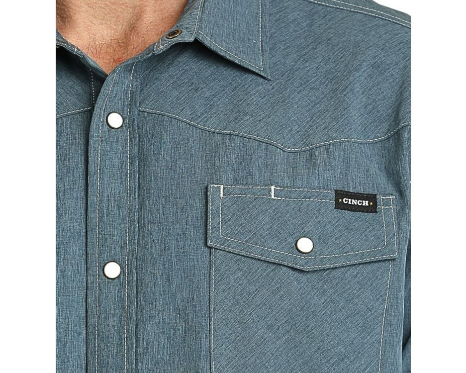 Cinch Mens Short Sleeve Camp Shirt - Blue