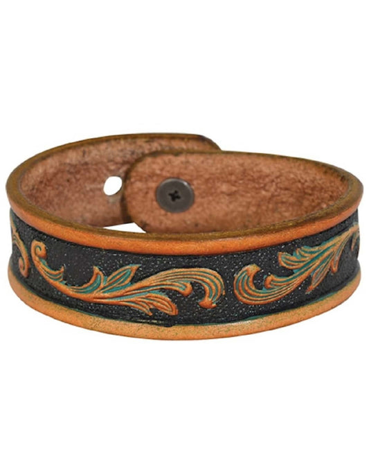 Justin Justin Tooled Gold/Brown Leather Bracelet