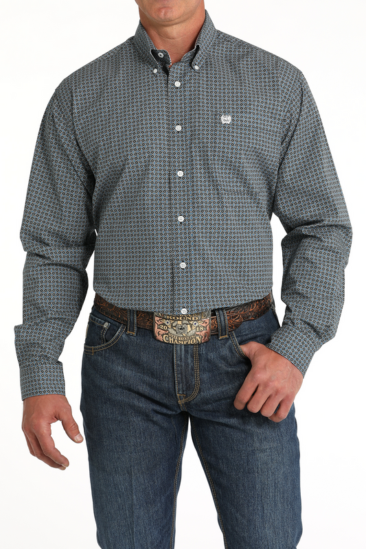 Cinch Mens Long Sleeve Button-up PRINT - Diamond Blue/Navy