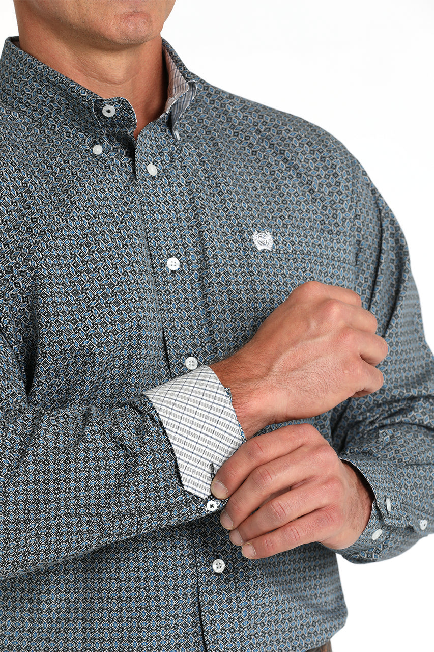 Cinch Mens Long Sleeve Button-up PRINT - Diamond Blue/Navy