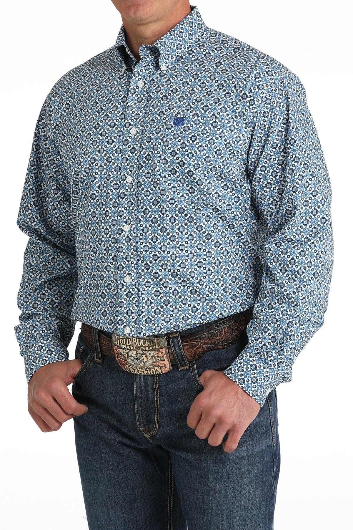 Cinch Mens Long Sleeve Button-up PRINT - Blue Geo