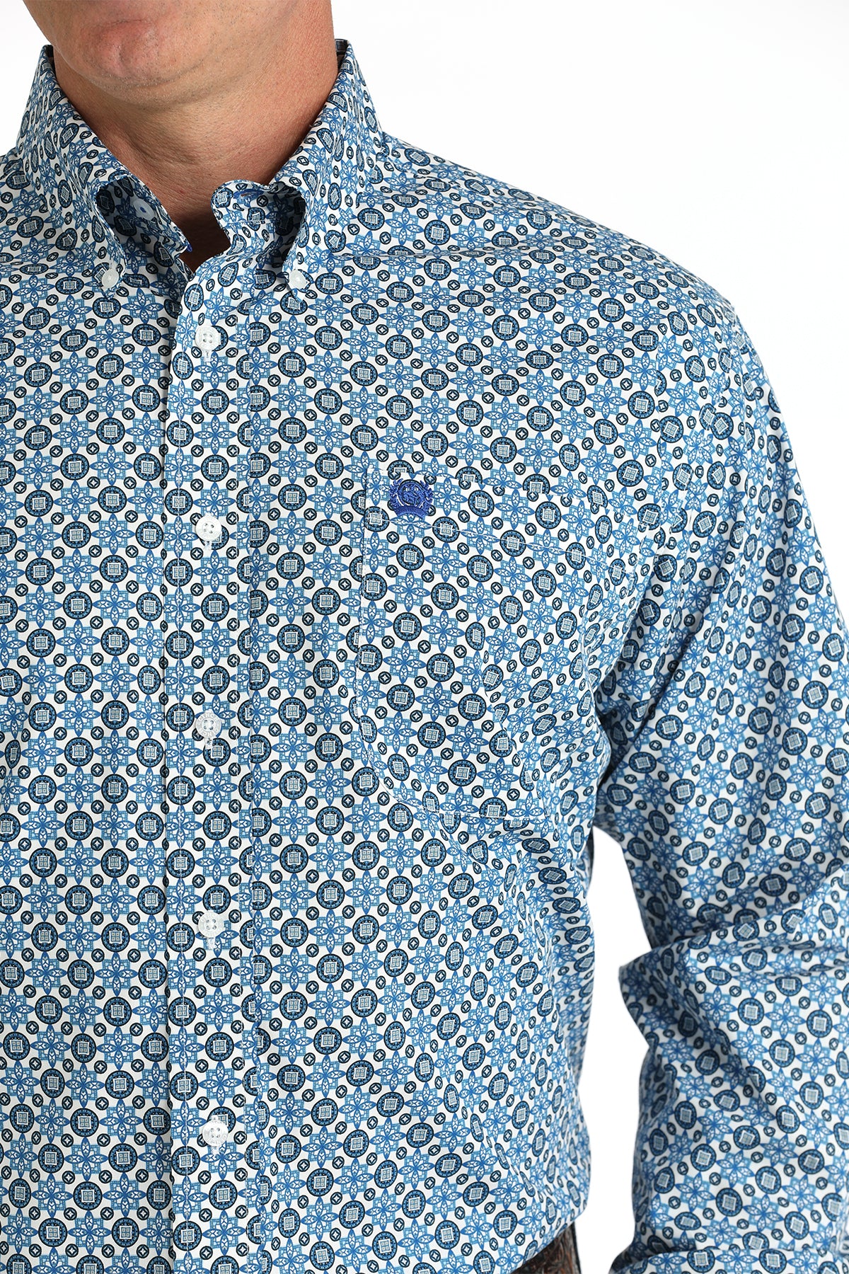 Cinch Mens Long Sleeve Button-up PRINT - Blue Geo
