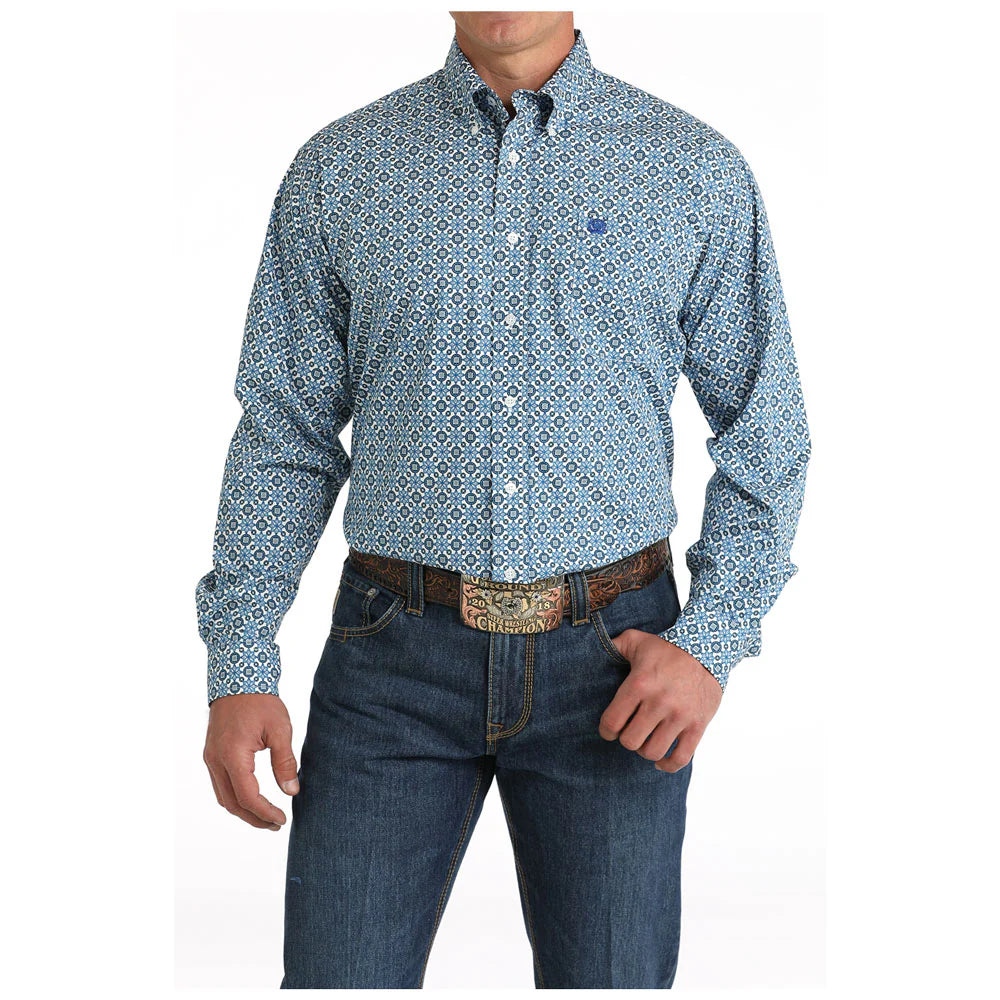 Cinch Mens Long Sleeve Button-up PRINT - Blue Geo