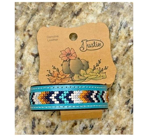 Justin Genuine Leather Adjustable Bracelet Western Turquoise Aztec