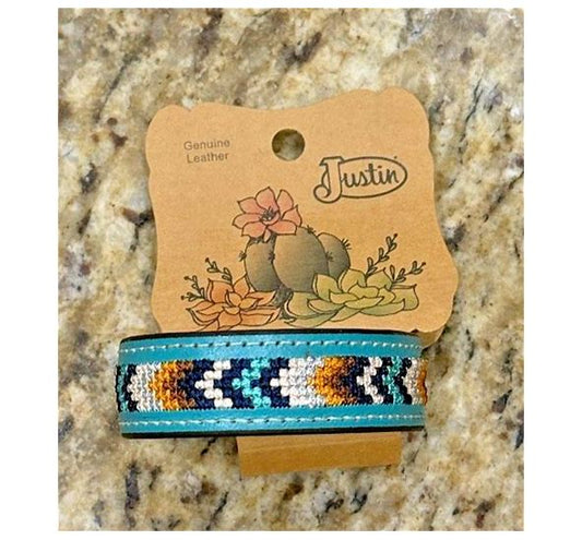 Justin Genuine Leather Adjustable Bracelet Western Turquoise Aztec