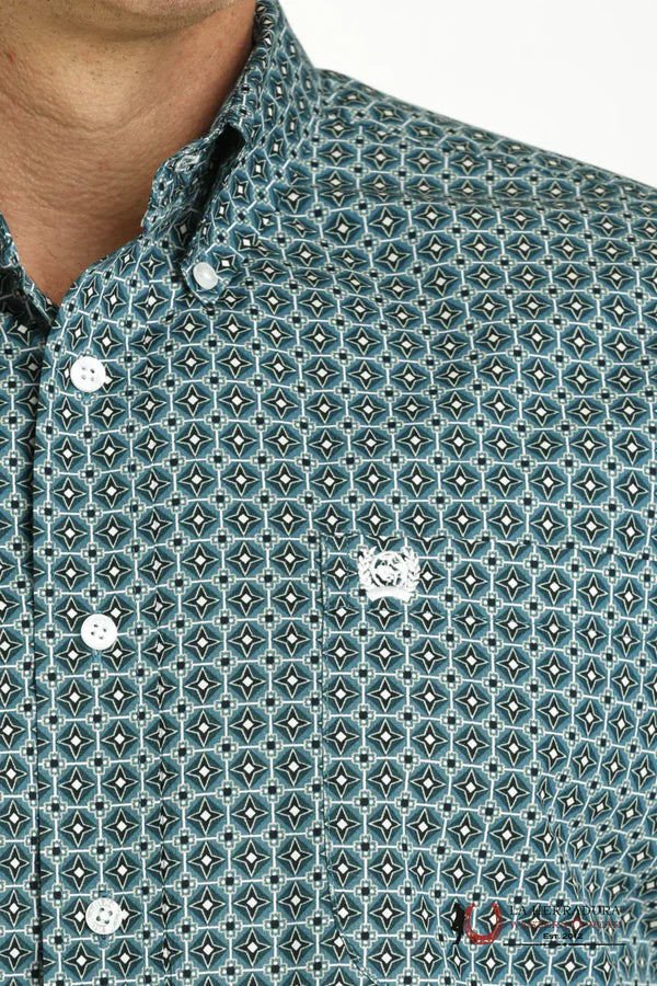 Cinch Men's Short Sleeve Button-up - Teal Star