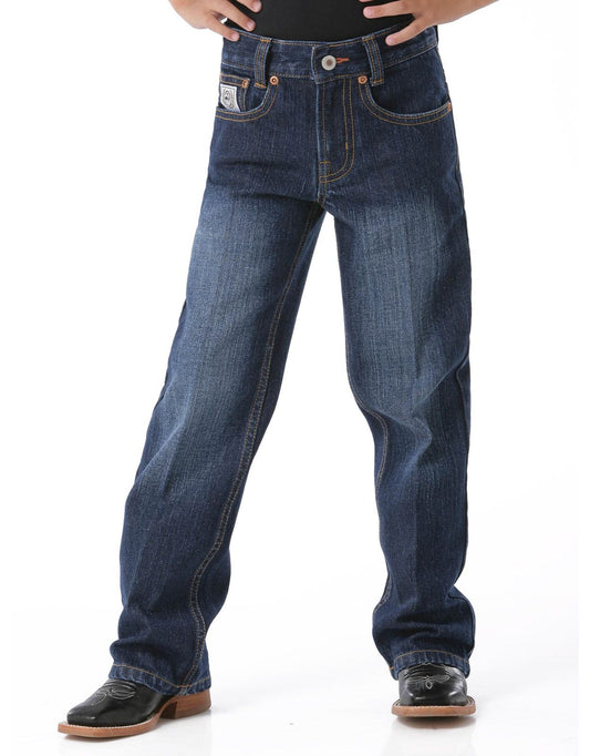 Cinch Boys' White Label Mid Rise Relaxed Fit Straight Leg Jeans - Dark Stonewash