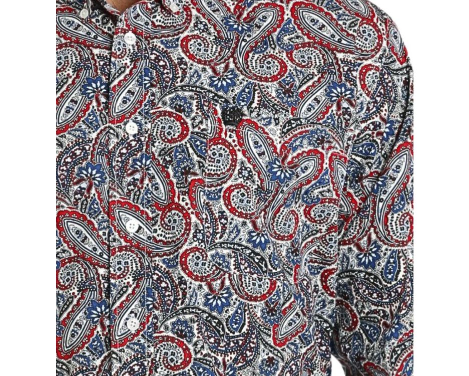 Cinch Men's Long Sleeve - Multi Red White Blue Paisley