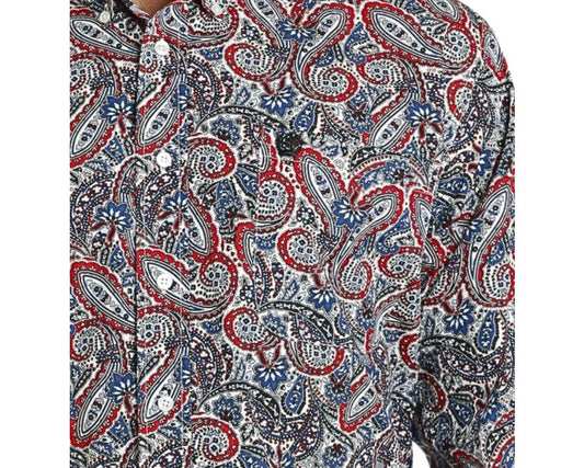 Cinch Men's Long Sleeve - Multi Red White Blue Paisley