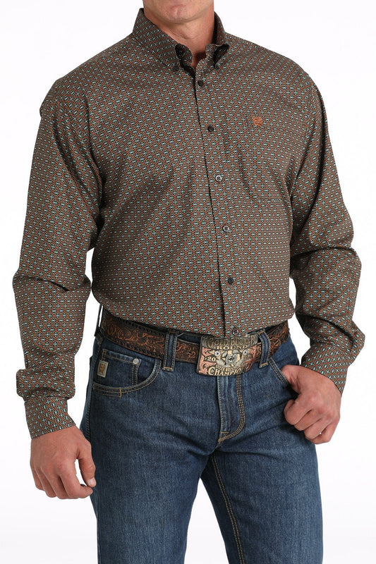 Cinch Mens Long Sleeve - Brown Print