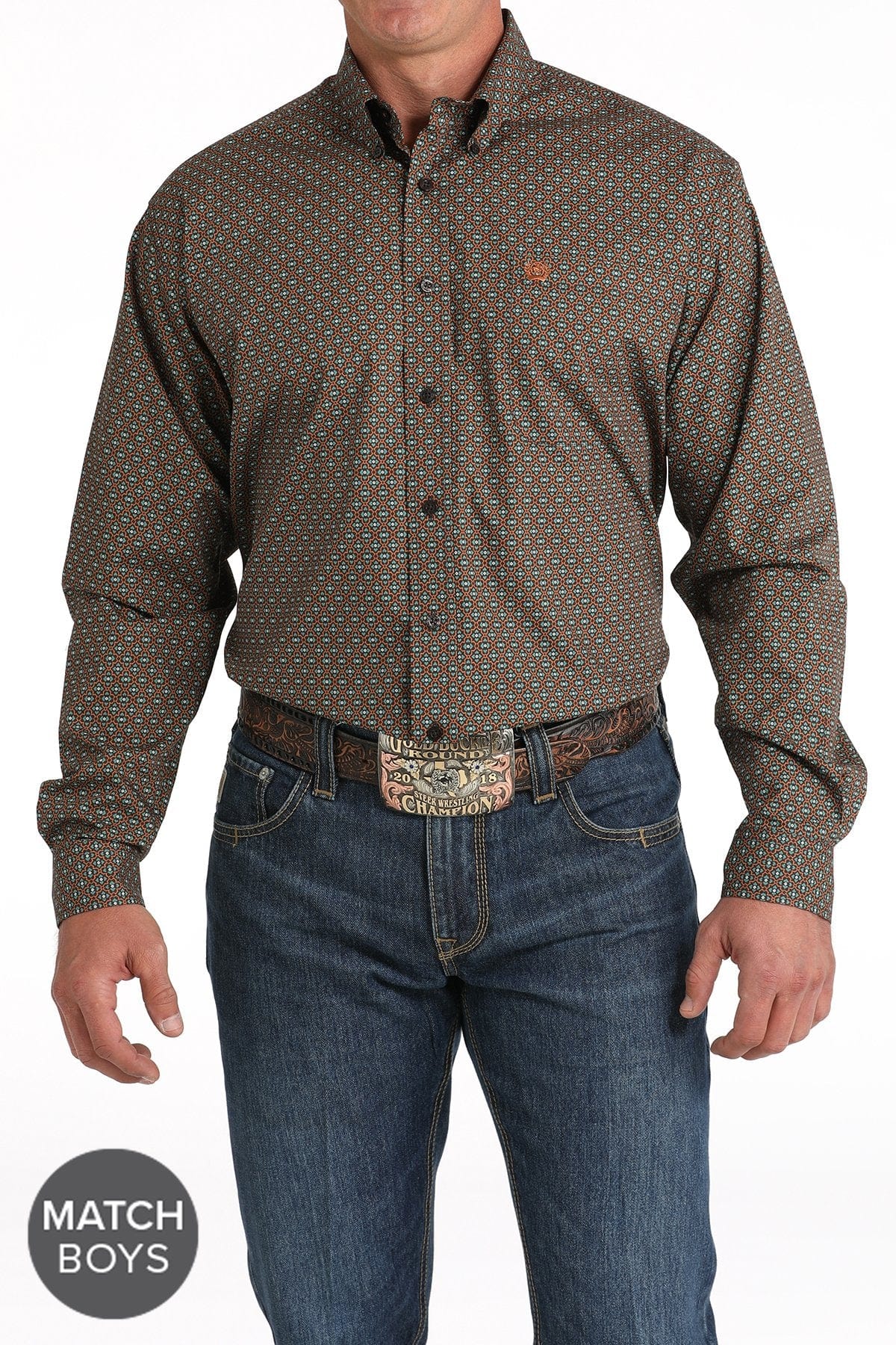Cinch Mens Long Sleeve - Brown Print