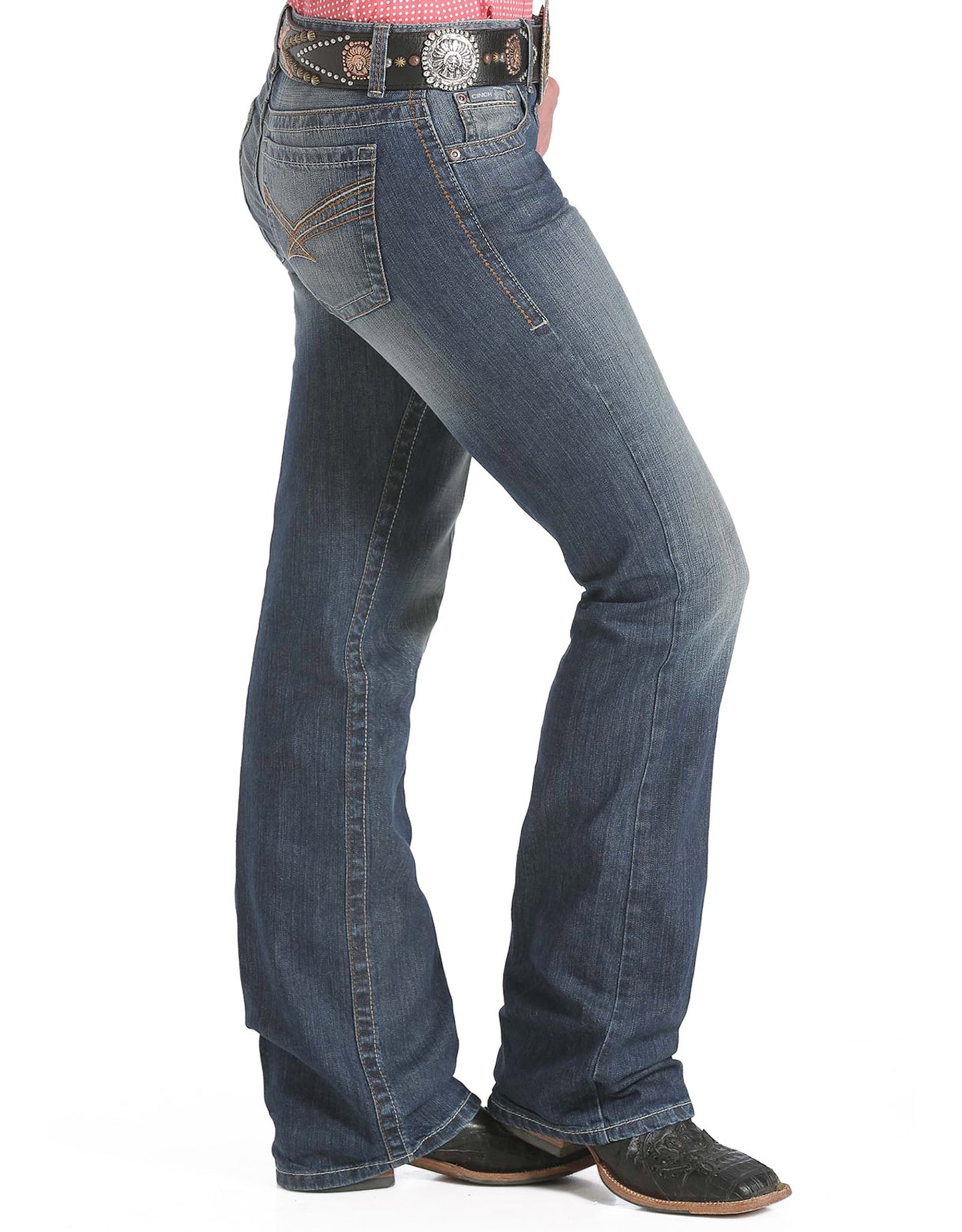 Cinch Women's Ada Stretch Mid Rise Relaxed Fit Boot Cut Jeans - Dark Stonewash