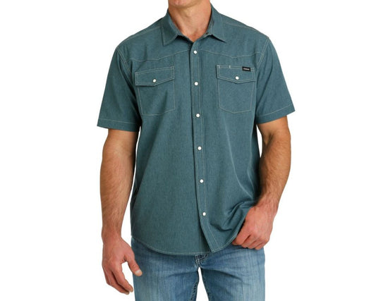 Cinch Mens Short Sleeve Camp Shirt - Blue
