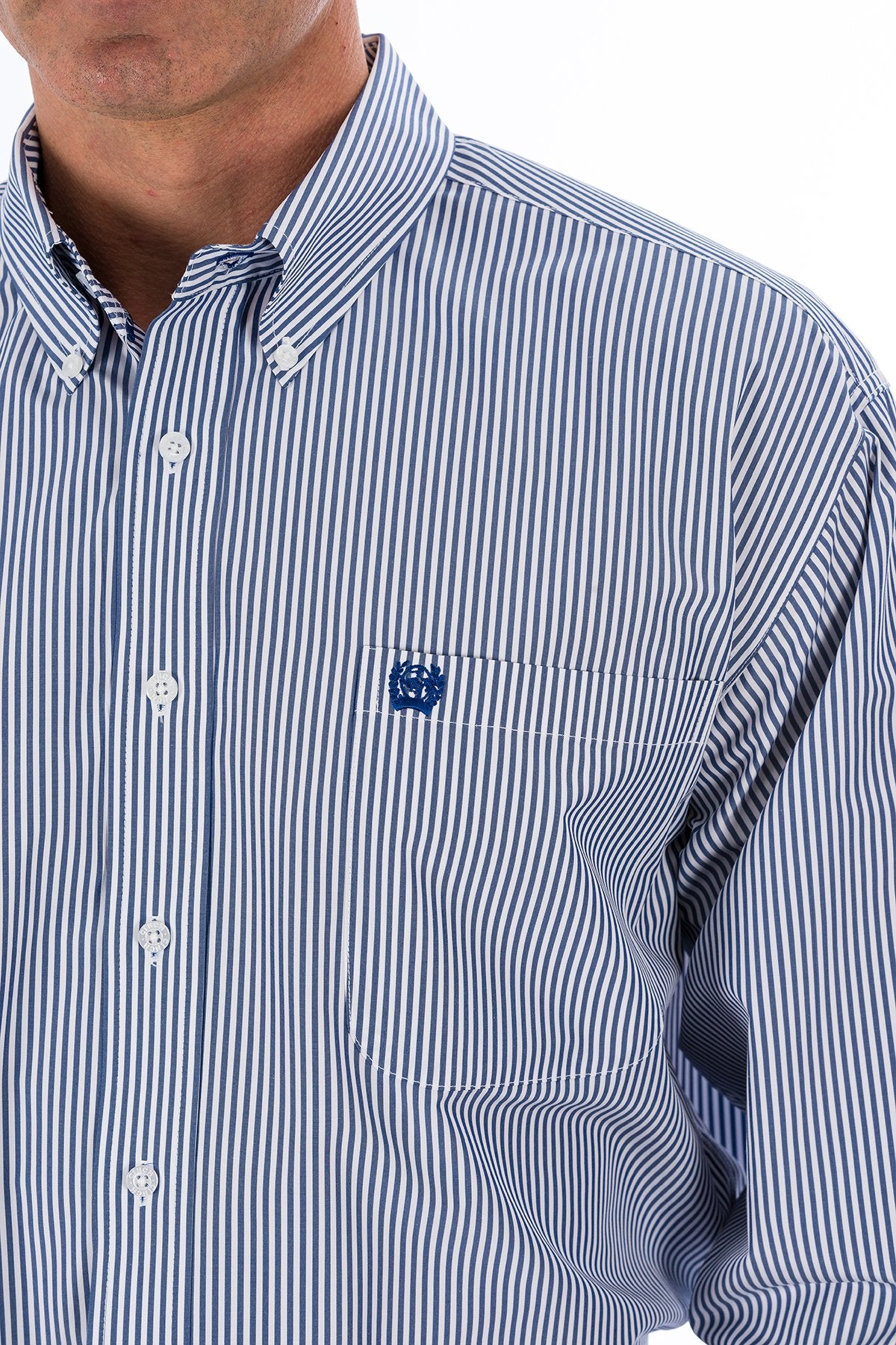 Cinch Men's Long Sleeve TENCEL™ - Navy Stripe Large