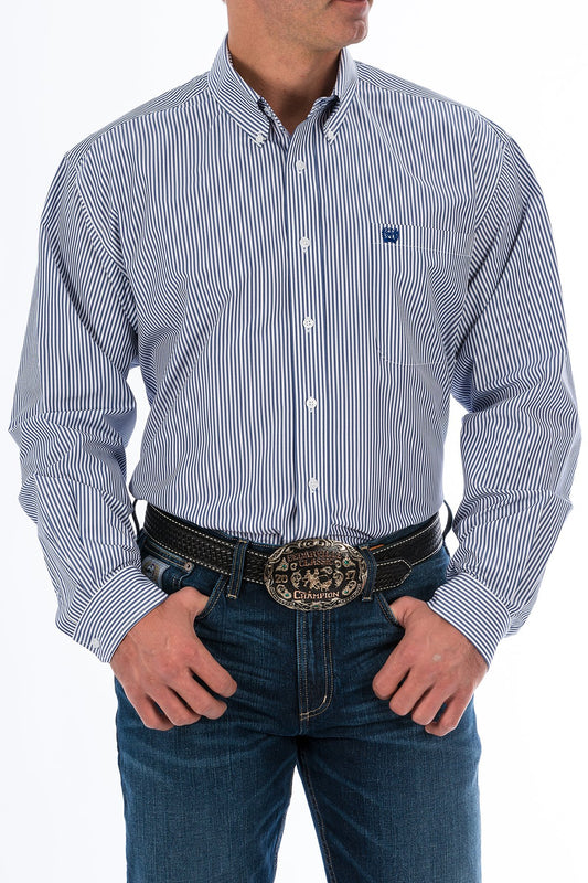 Cinch Men's Long Sleeve TENCEL™ - Navy Stripe Large