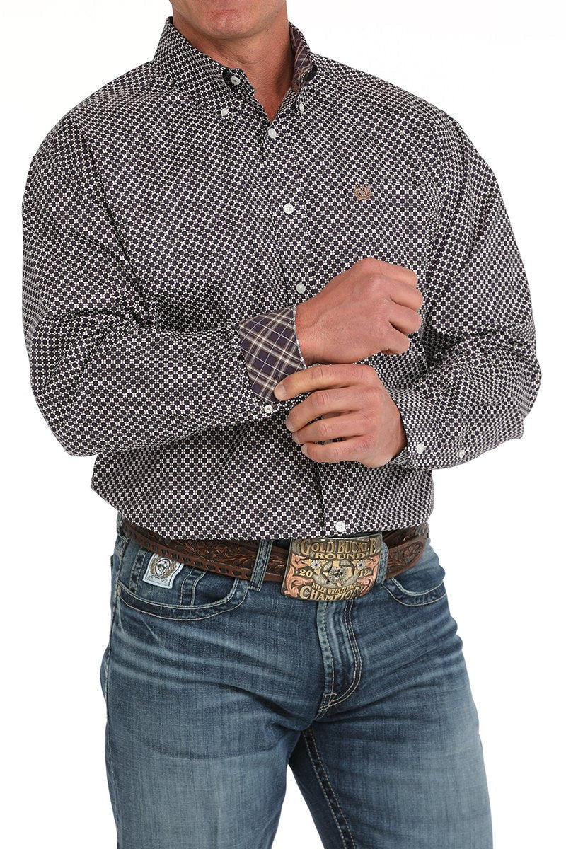 Men's Floral Print Button-Down Shirt - Purple Dasiy