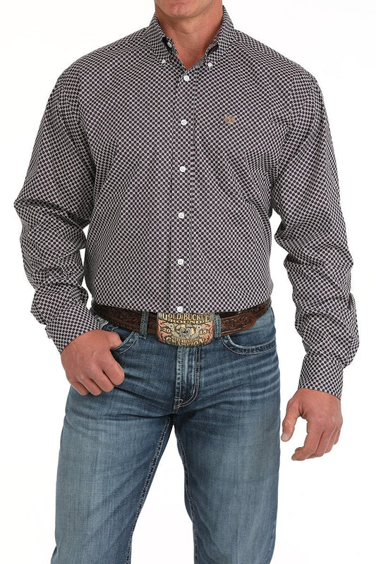 Men's Floral Print Button-Down Shirt - Purple Dasiy